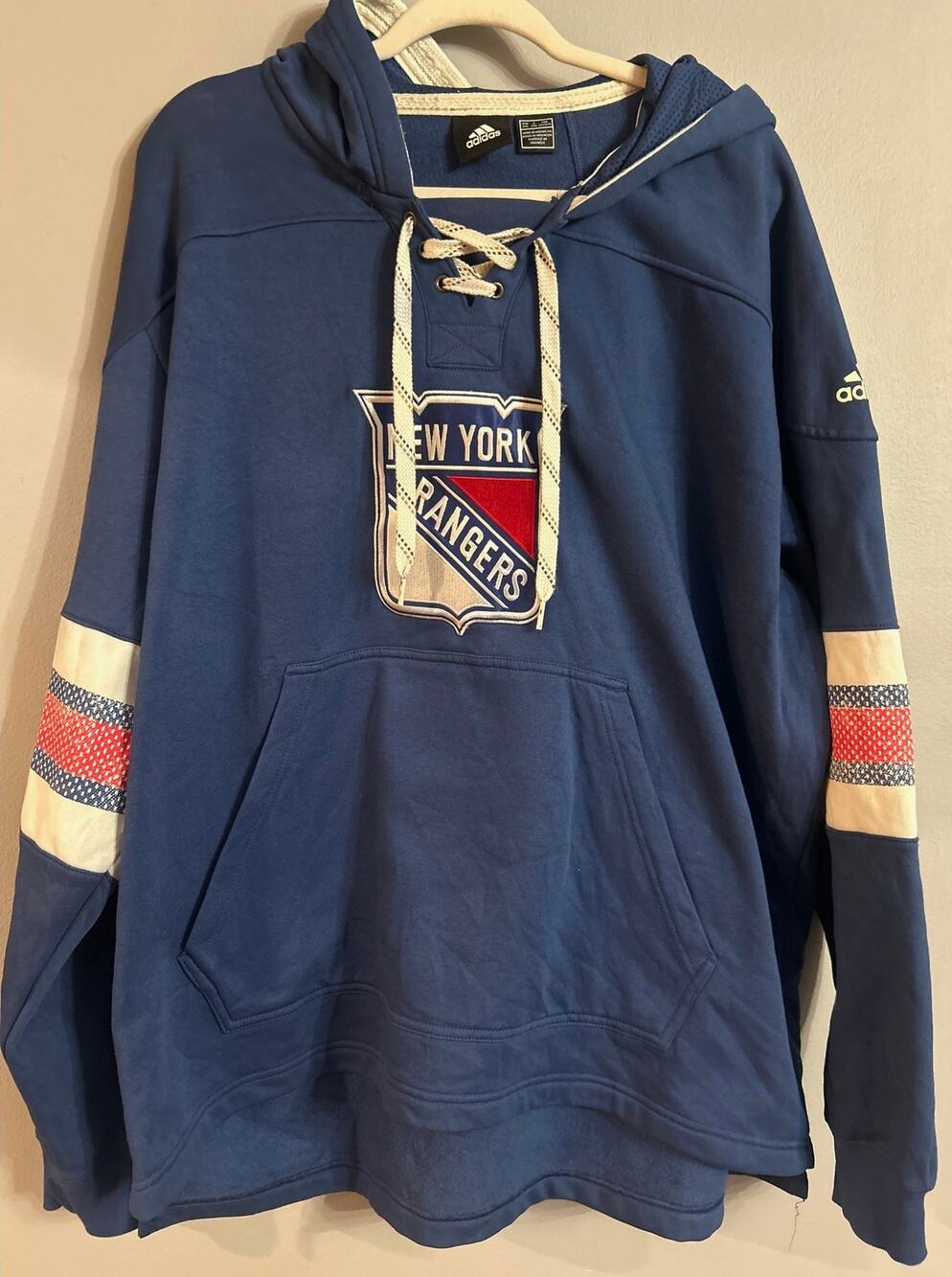 Men's New York Rangers Adidas Blue Jersey Lace-Up Pullover Hoodie XXL 2XL Retro